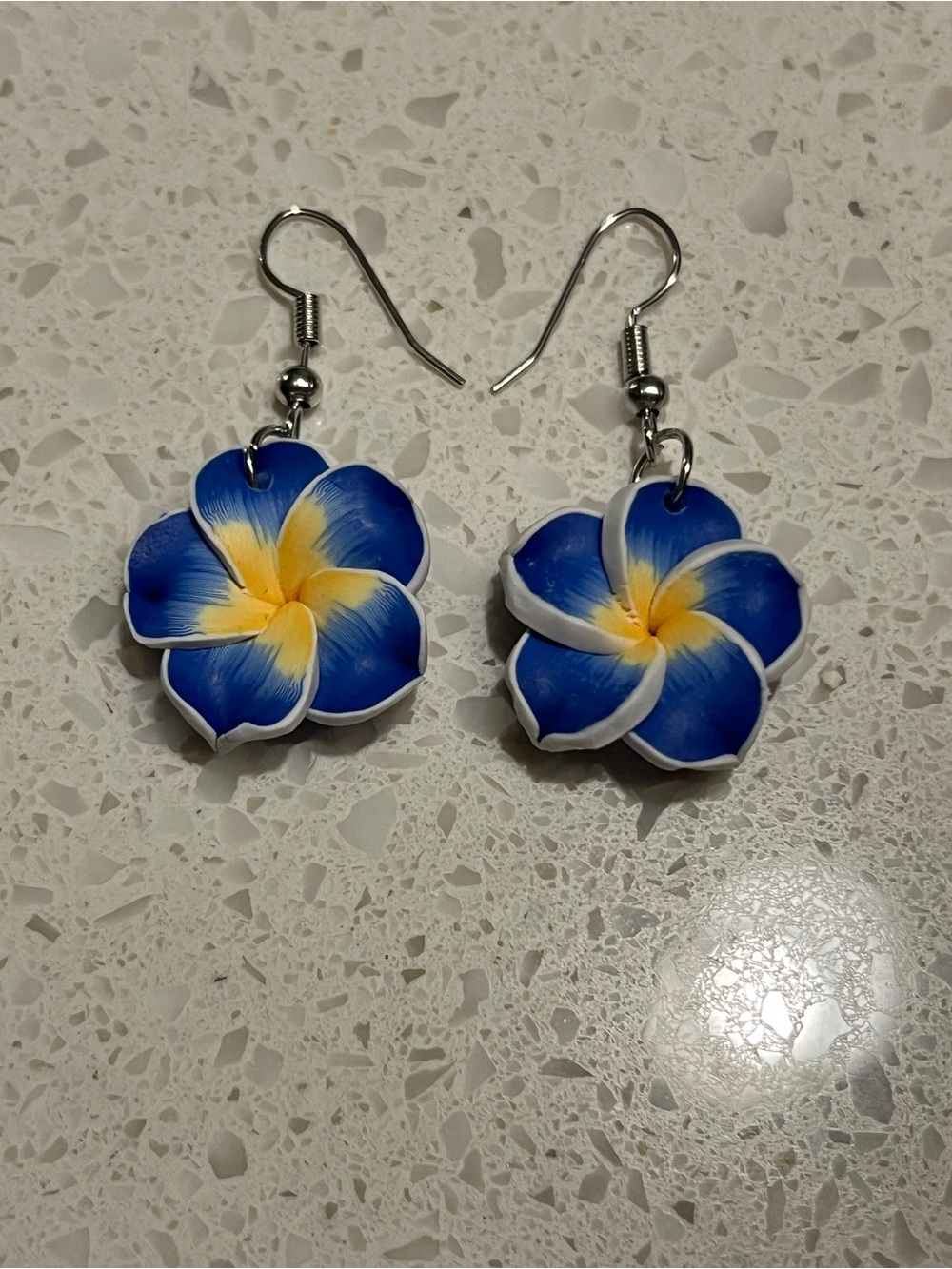 Blue & Yellow Plumeria Flower Drop Earrings - Women Jewelry - Picture 2 of 9